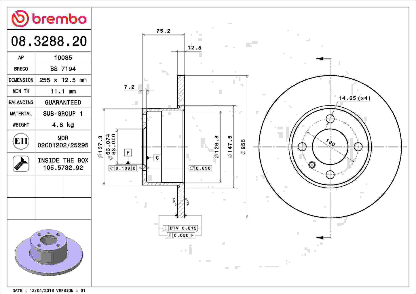 Brembo Disc Brake Rotor 08.3288.20