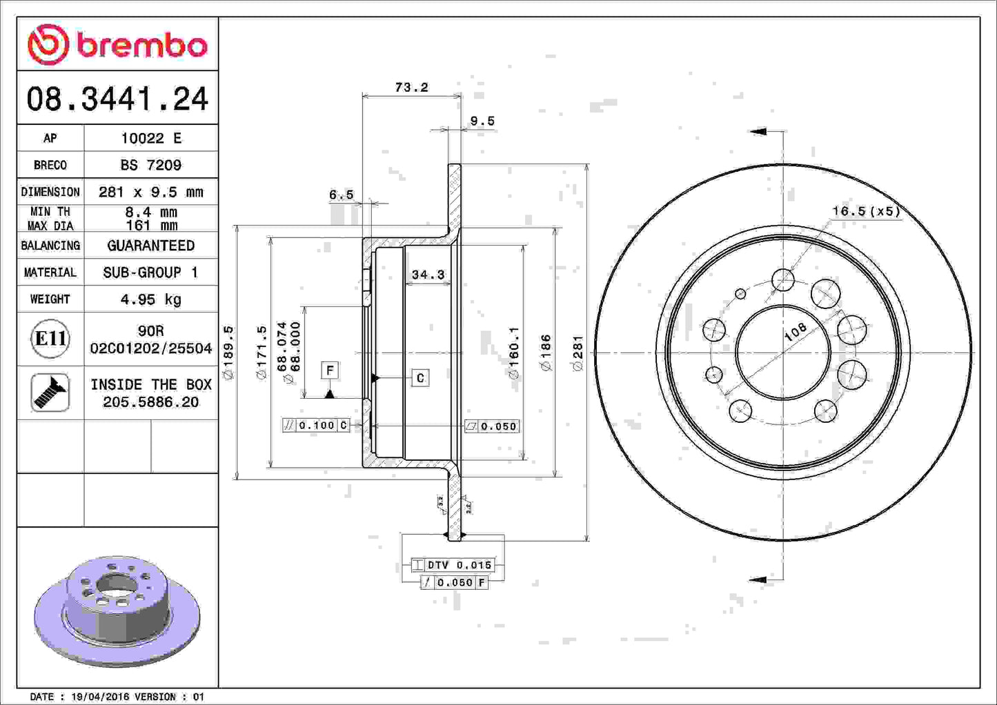 Brembo Disc Brake Rotor 08.3441.24