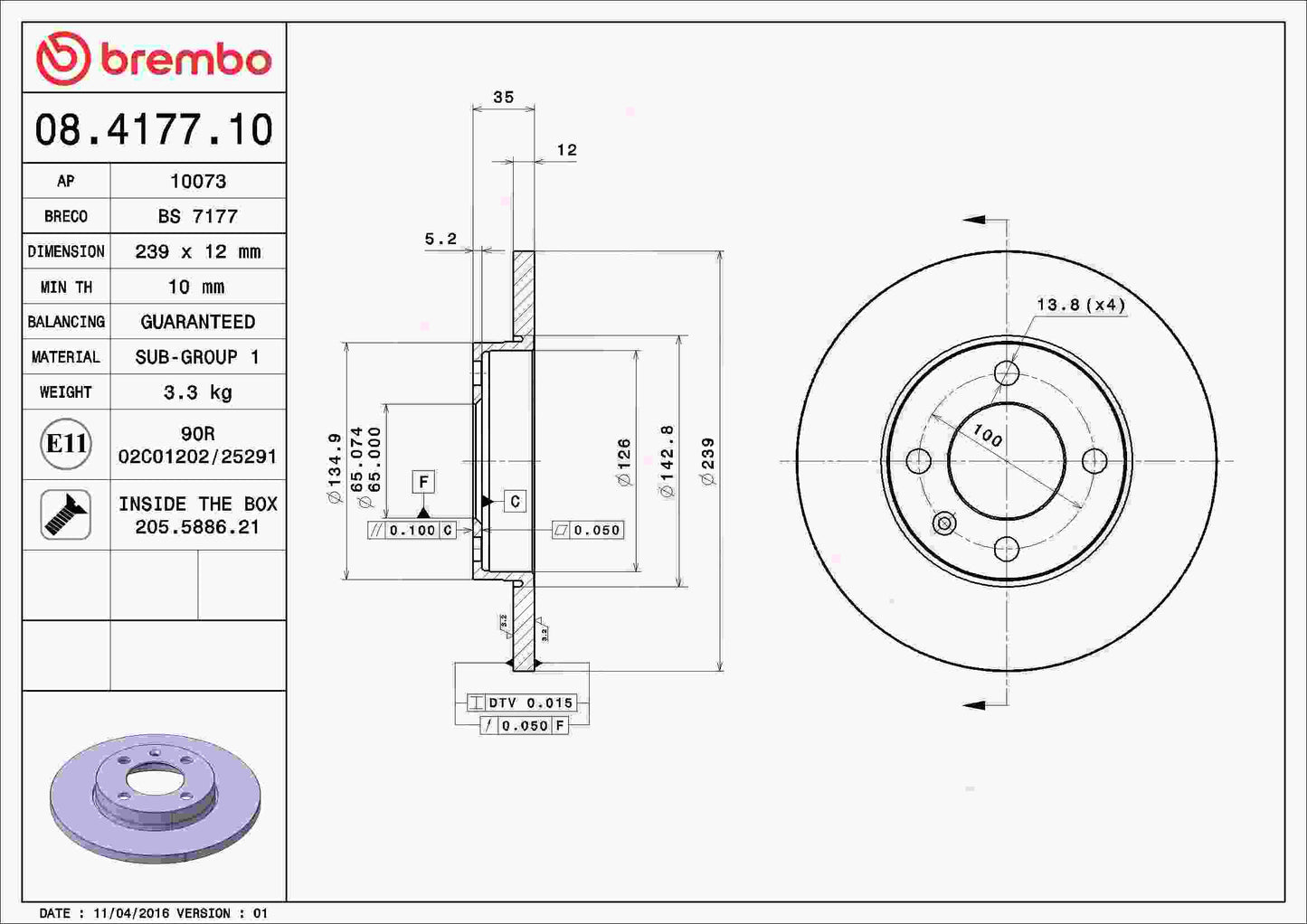 Brembo Disc Brake Rotor 08.4177.10