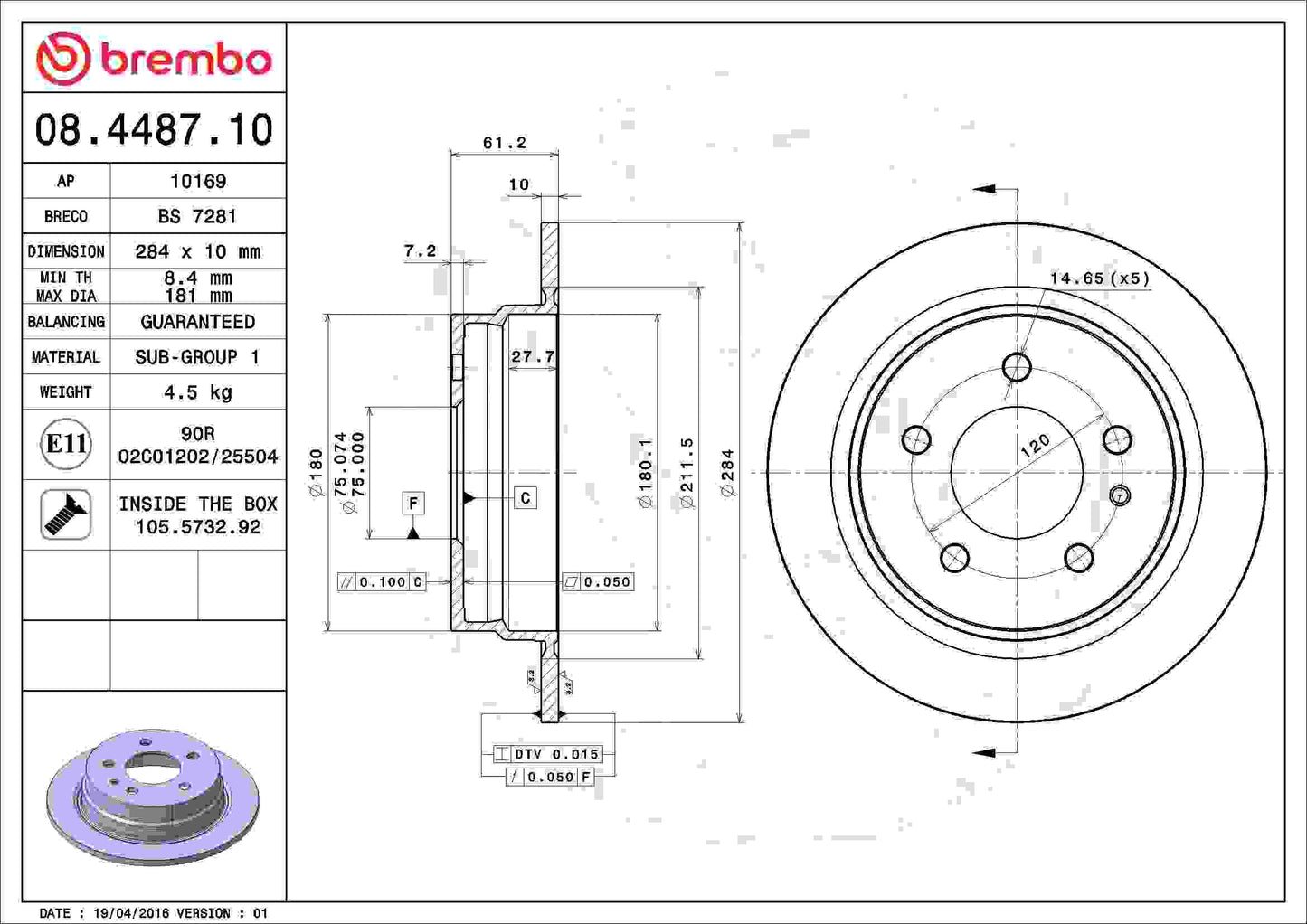Brembo Disc Brake Rotor 08.4487.10