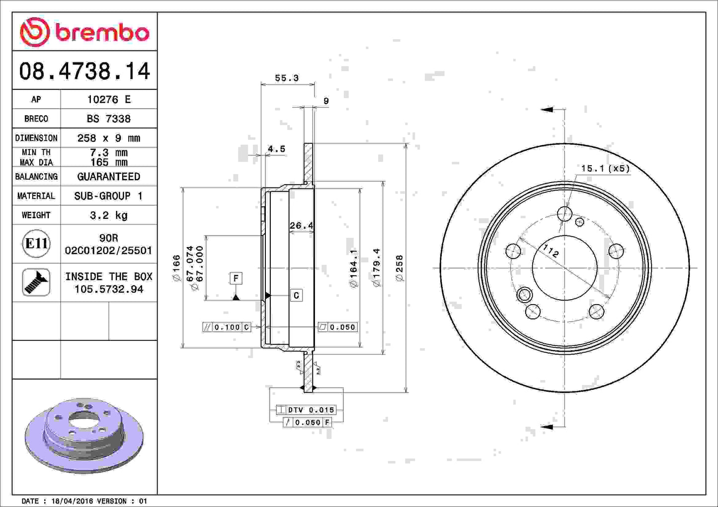 Brembo Disc Brake Rotor 08.4738.14
