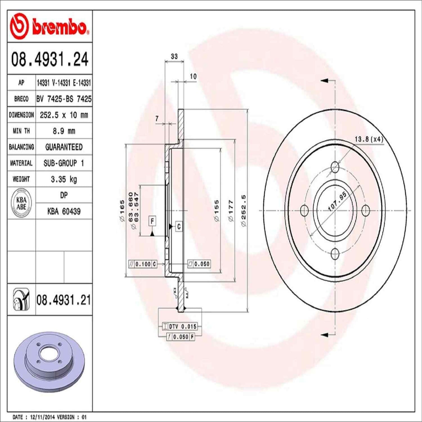 Brembo Disc Brake Rotor 08.4931.21