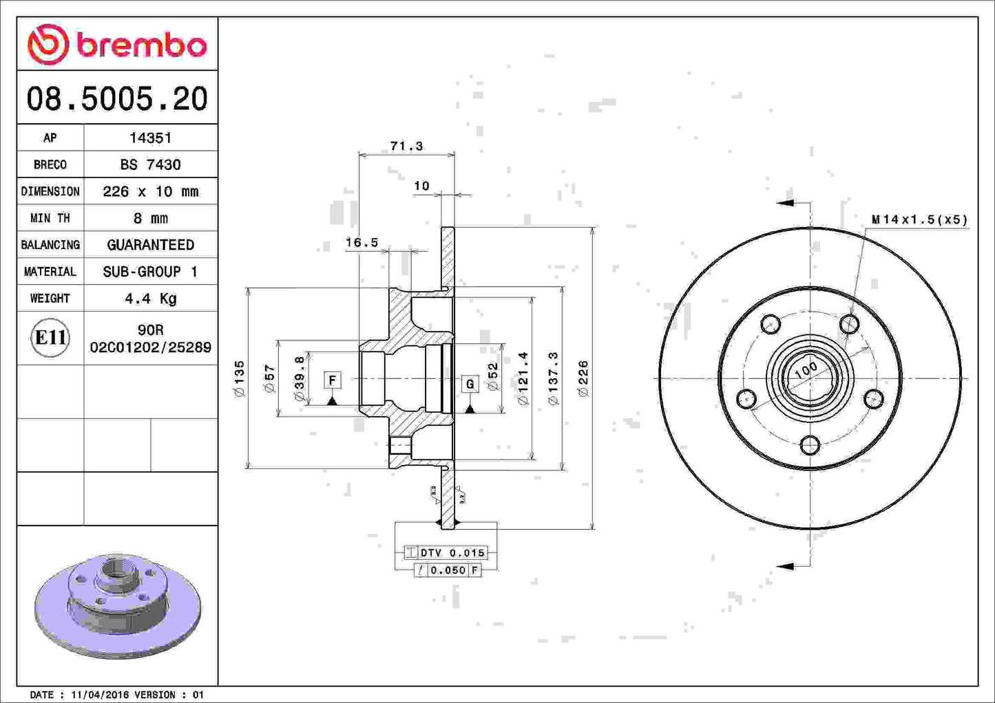 Brembo Disc Brake Rotor 08.5005.20