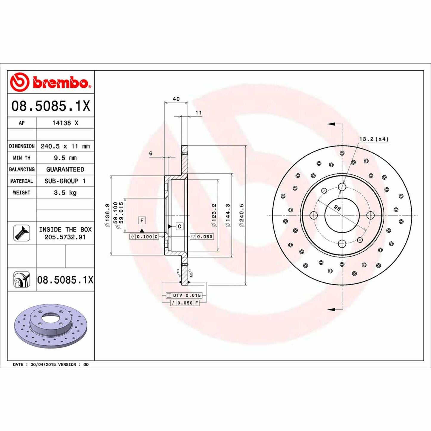 Brembo Disc Brake Rotor 08.5085.1X