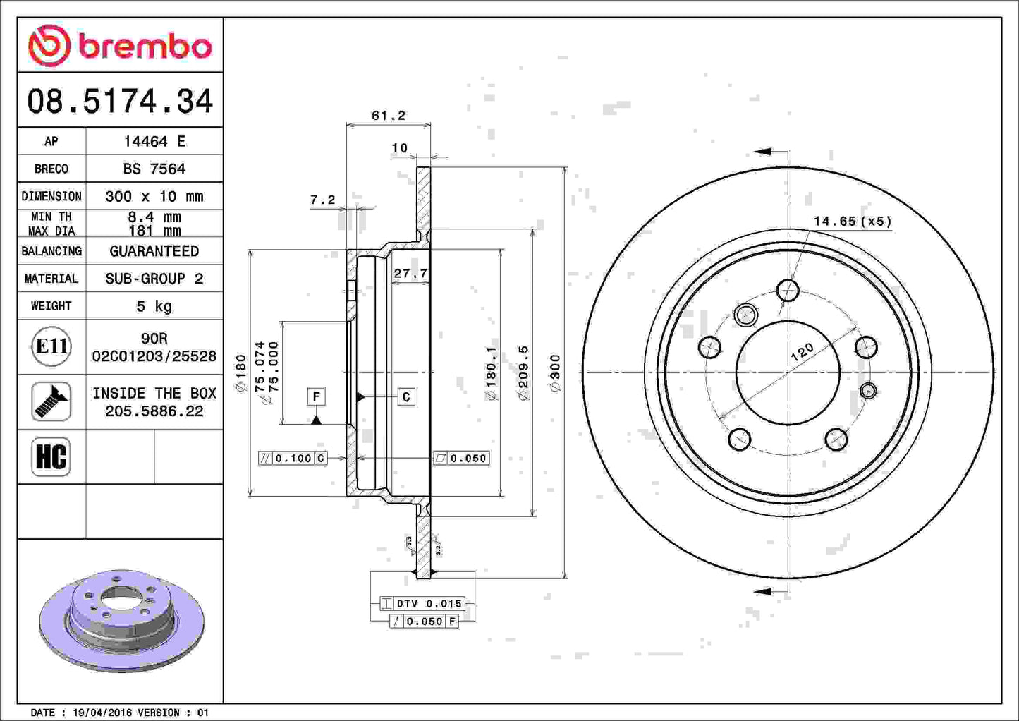Brembo Disc Brake Rotor 08.5174.34