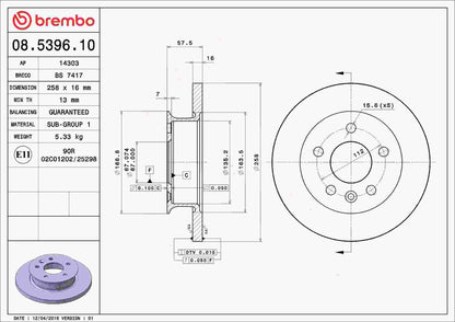 Brembo Disc Brake Rotor 08.5396.10