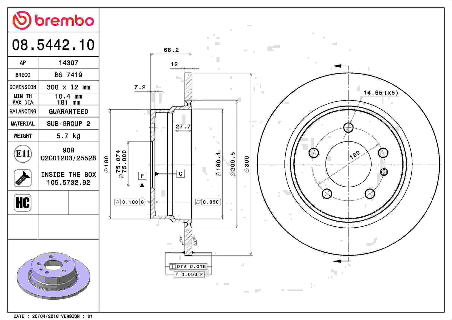 Brembo Disc Brake Rotor 08.5442.10