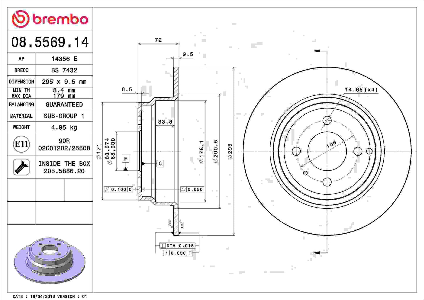 Brembo OE Brembo 1993 Volvo 850 Rear Premium OE Equivalent Rotor 08.5569.14