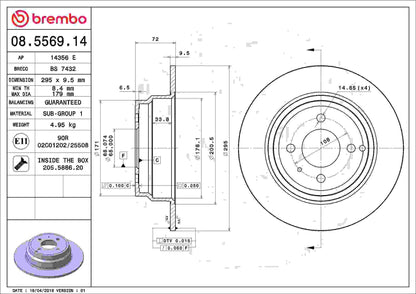 Brembo OE Brembo 1993 Volvo 850 Rear Premium OE Equivalent Rotor 08.5569.14