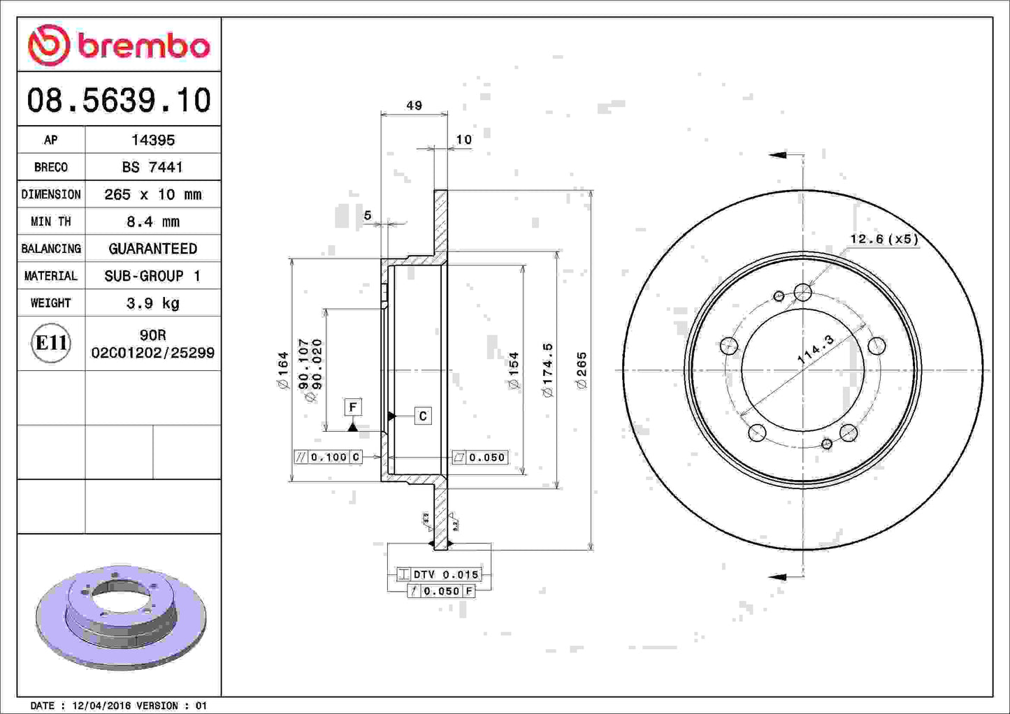 Brembo OE Brembo 90-94 Eagle Talon/Mitsubishi Eclipse/Plymouth Laser Rear Premium OE Equivalent Rotor 08.5639.10