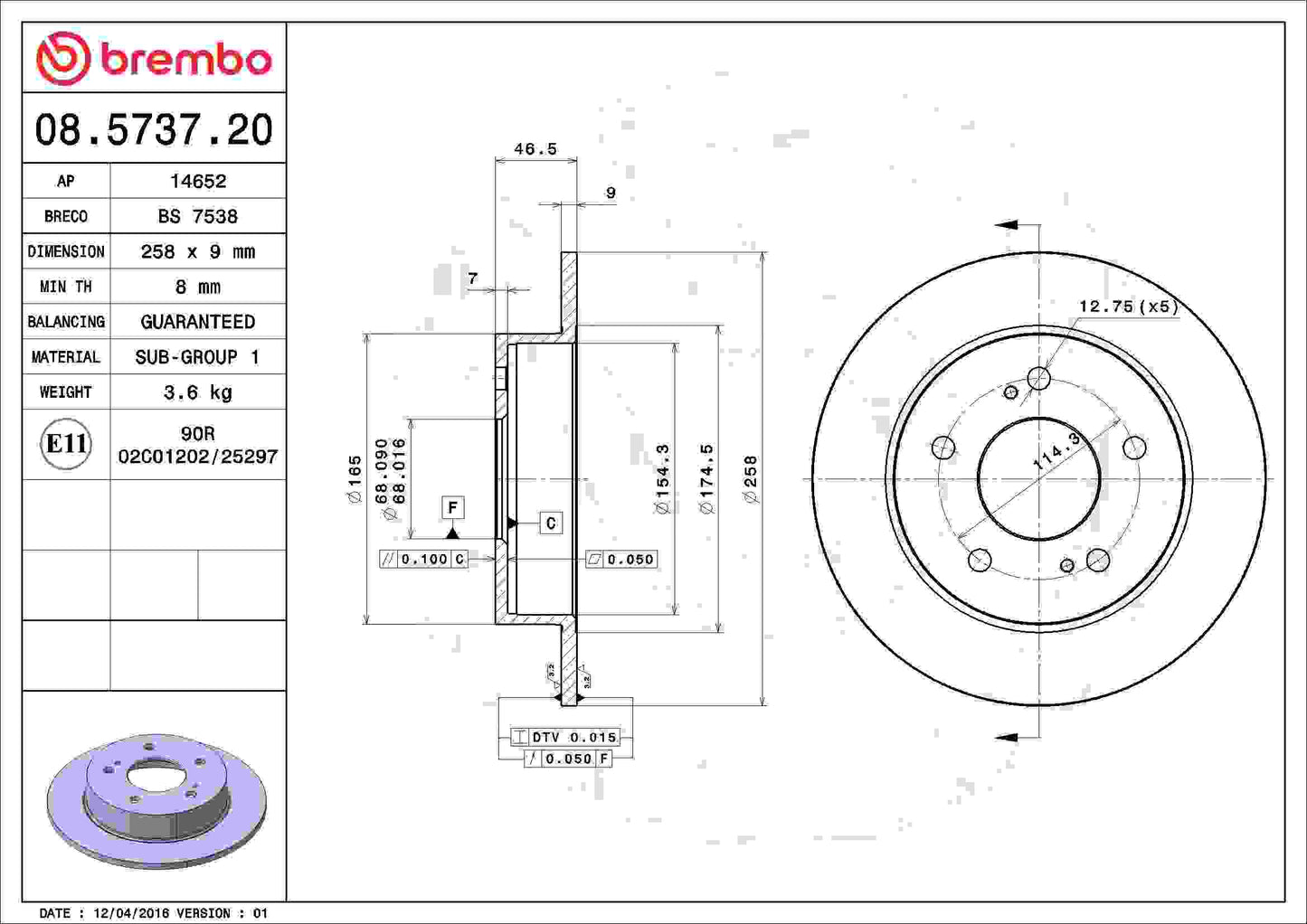 Brembo Disc Brake Rotor 08.5737.20