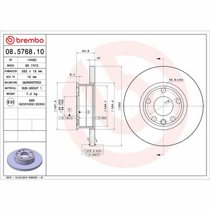 Brembo OE Brembo 1993 Volkswagen EuroVan Front Premium OE Equivalent Rotor 08.5768.10