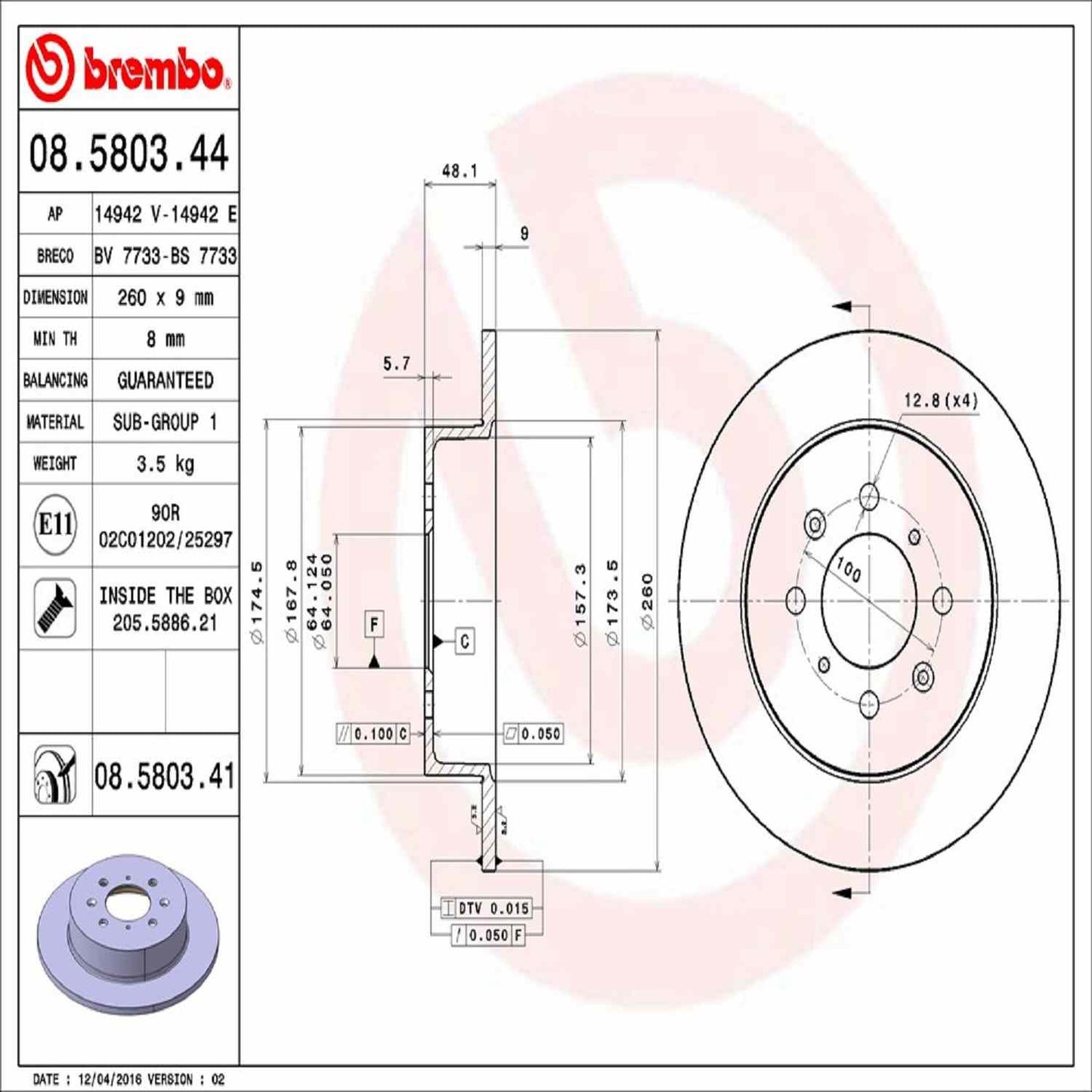 Brembo Disc Brake Rotor 08.5803.41