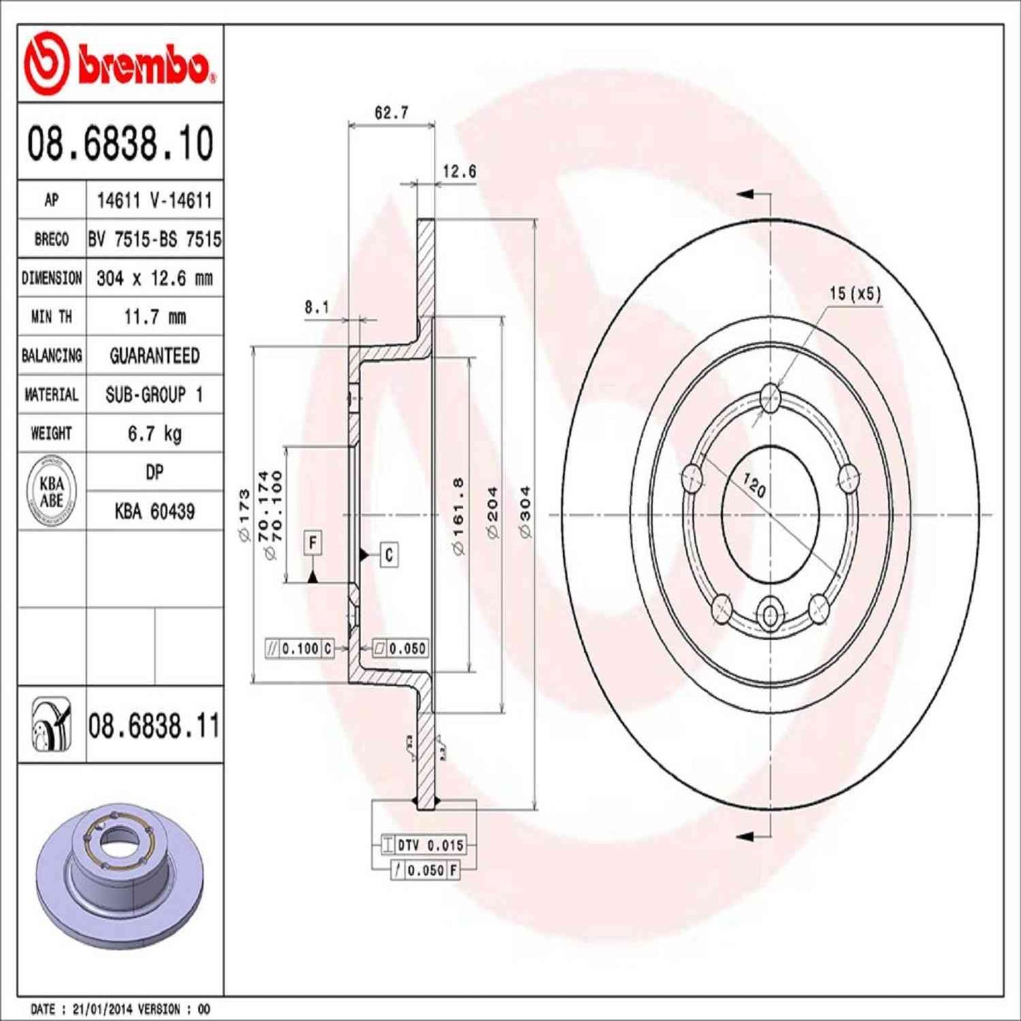Brembo Disc Brake Rotor 08.6838.11