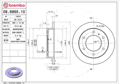 Brembo OE Brembo 89-93 Isuzu Amigo/89-95 Pickup/87-91 Trooper Rear Premium OE Equivalent Rotor 08.6865.10