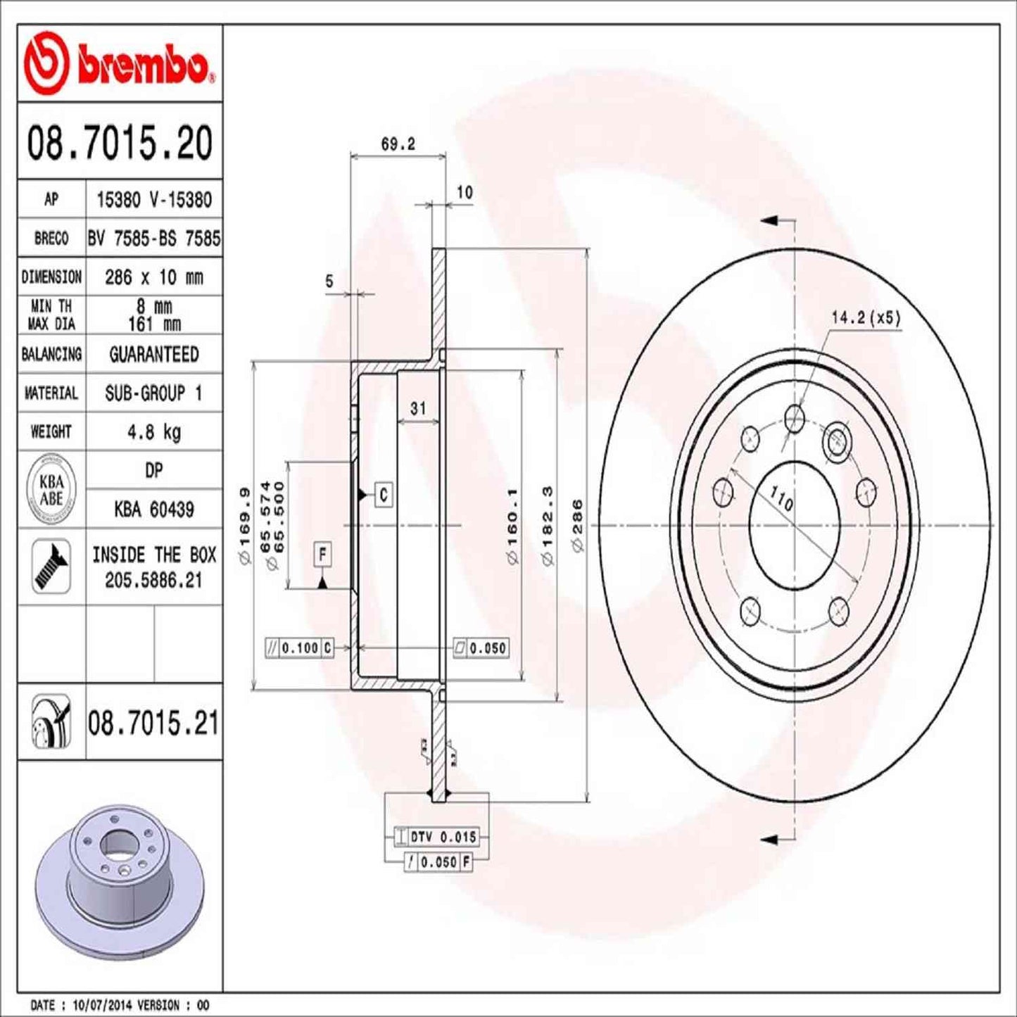Brembo Disc Brake Rotor 08.7015.21