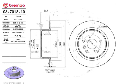 Brembo OE Brembo 95-99 Toyota Avalon Rear Premium OE Equivalent Rotor 08.7018.10