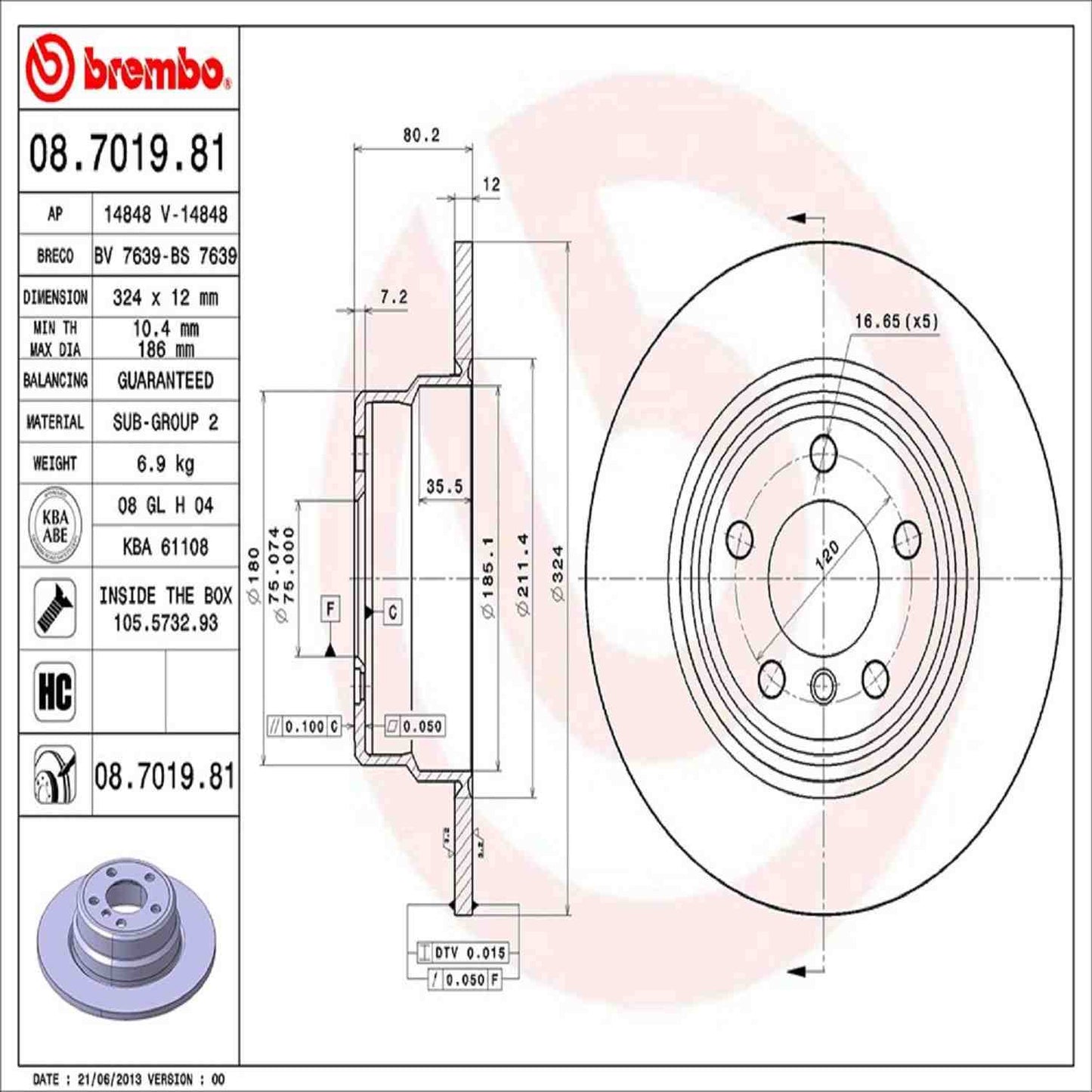 Brembo Disc Brake Rotor 08.7019.81