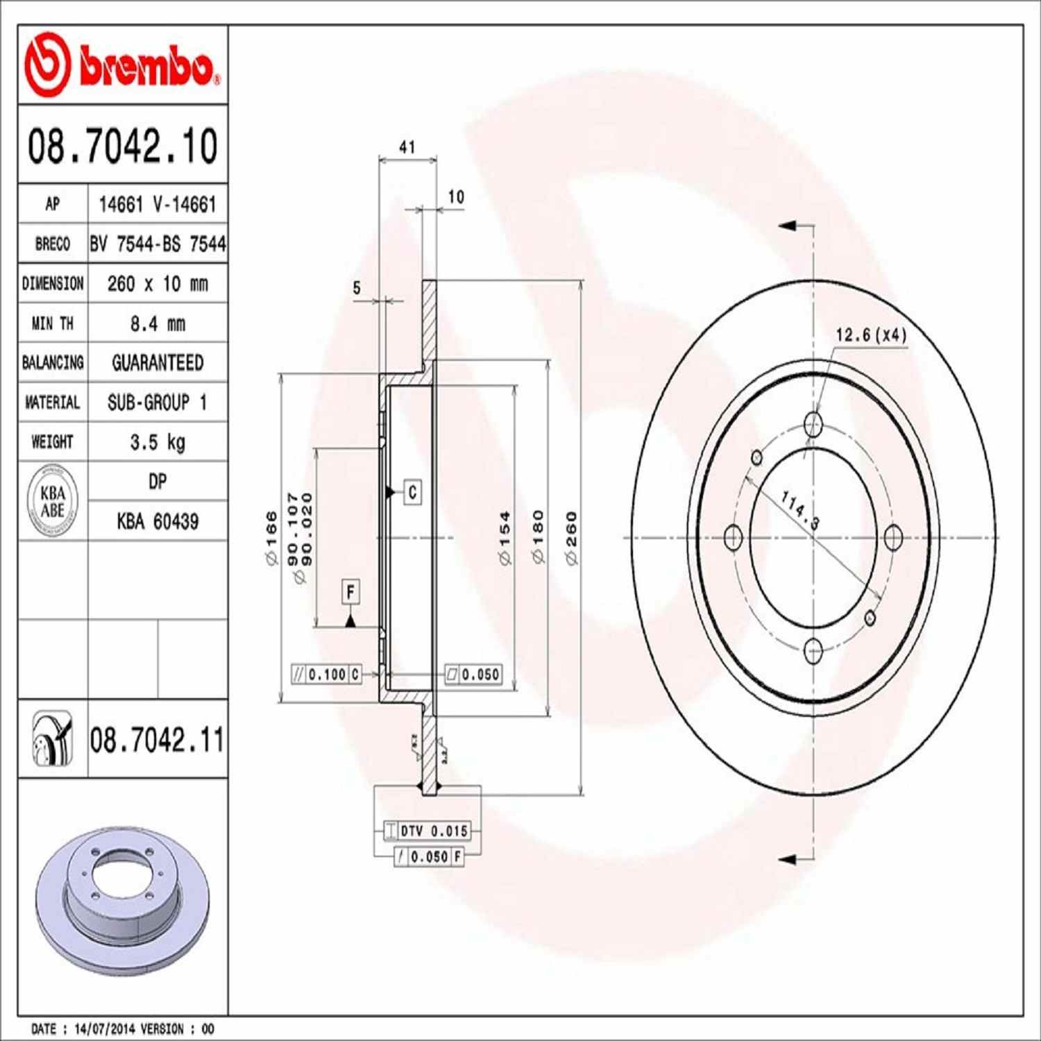 Brembo Disc Brake Rotor 08.7042.11