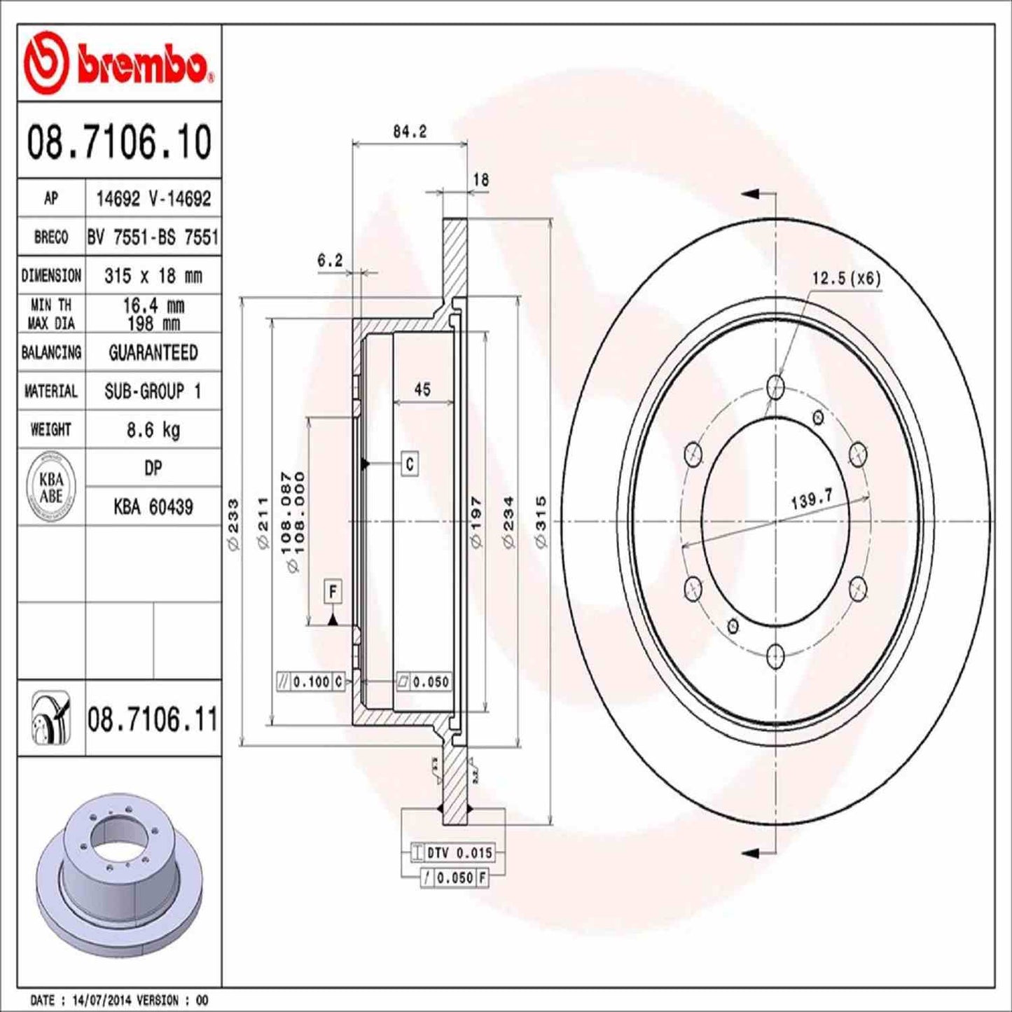 Brembo Disc Brake Rotor 08.7106.11