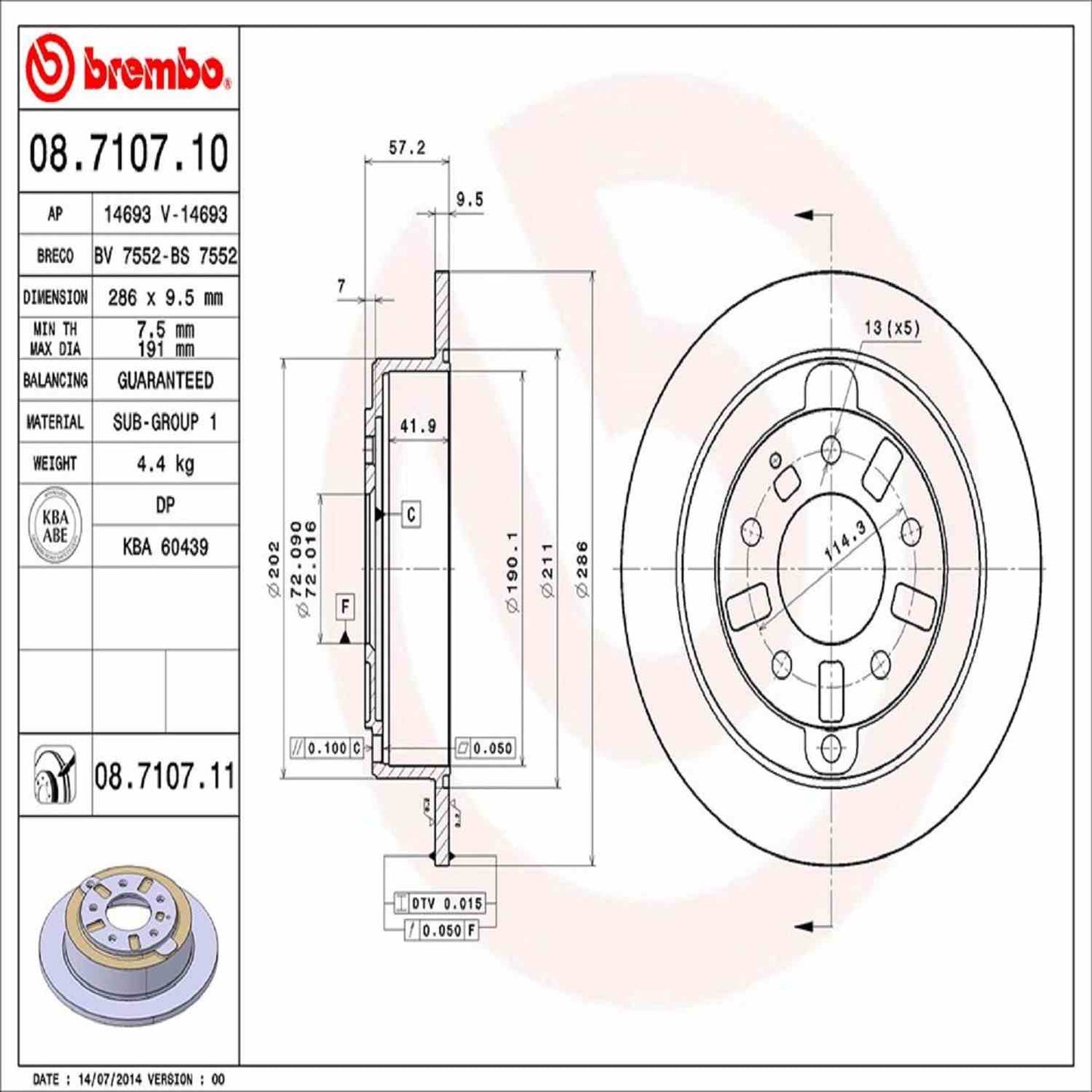 Brembo Disc Brake Rotor 08.7107.11