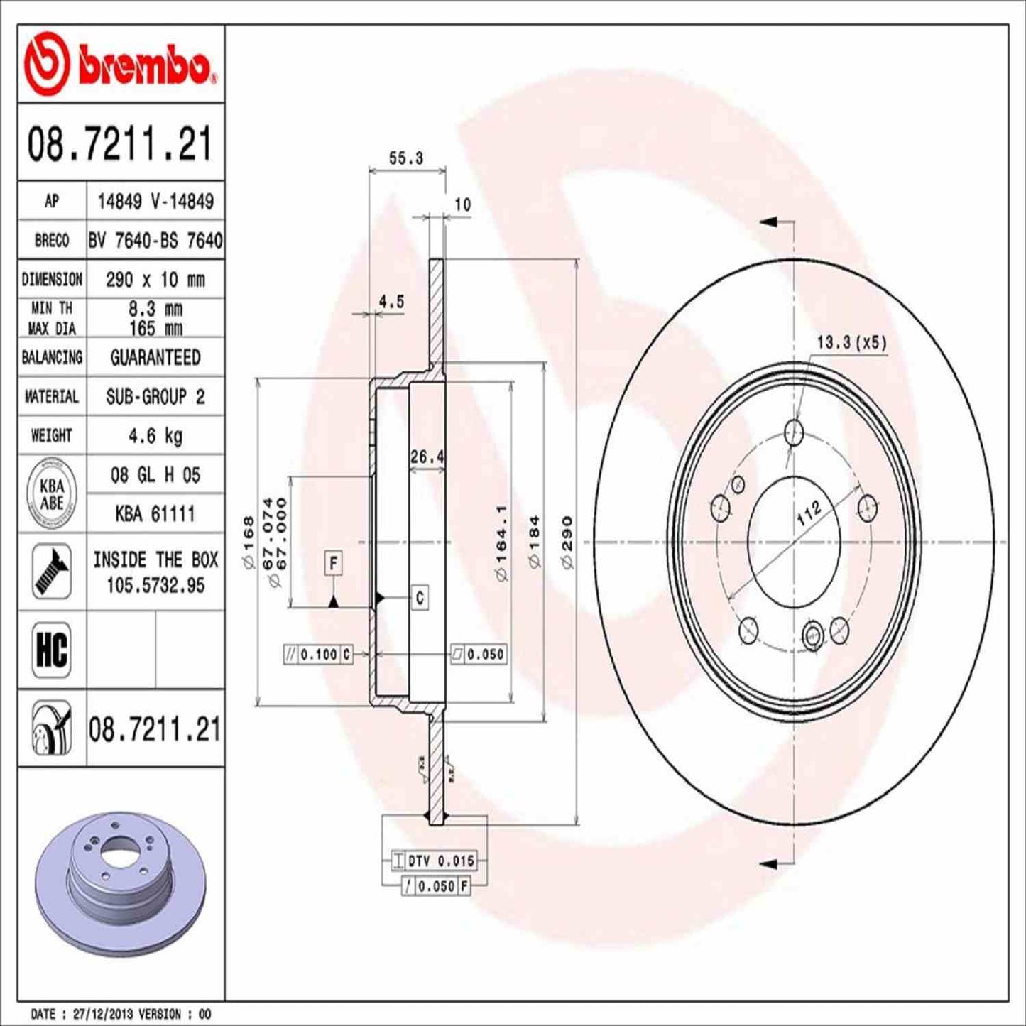 Brembo Disc Brake Rotor 08.7211.21