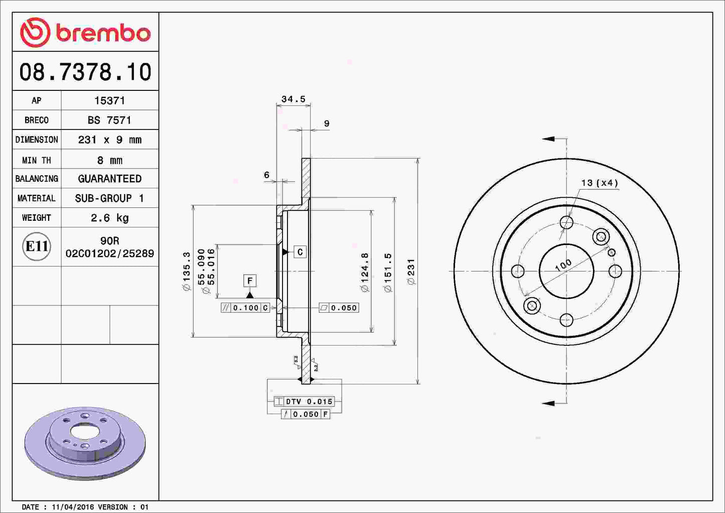 Brembo Disc Brake Rotor 08.7378.10