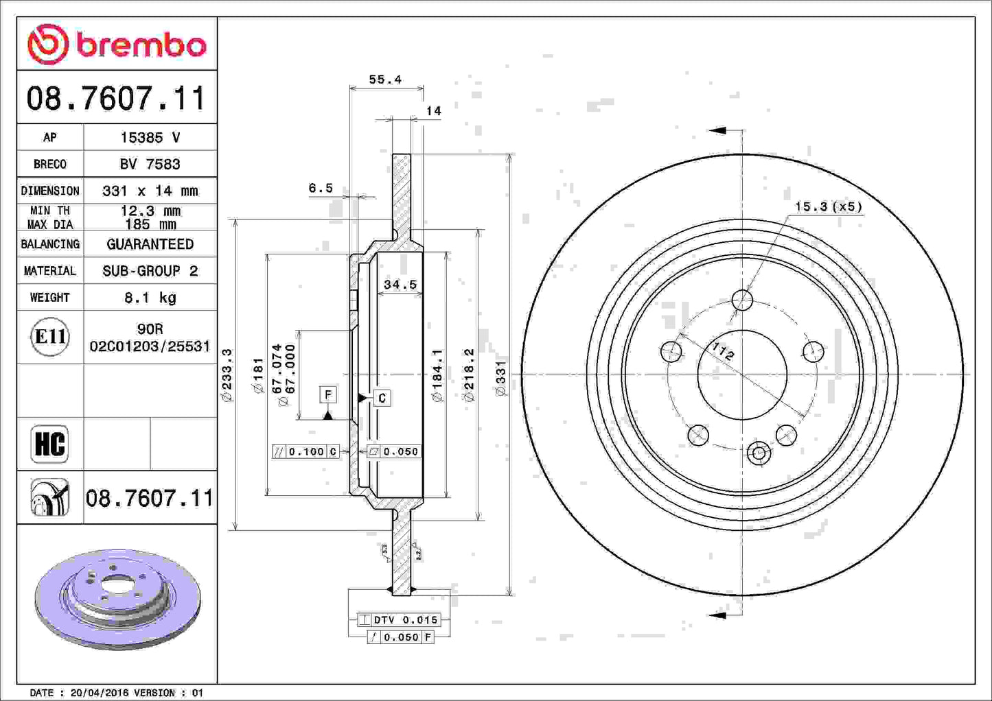 Brembo Disc Brake Rotor 08.7607.11
