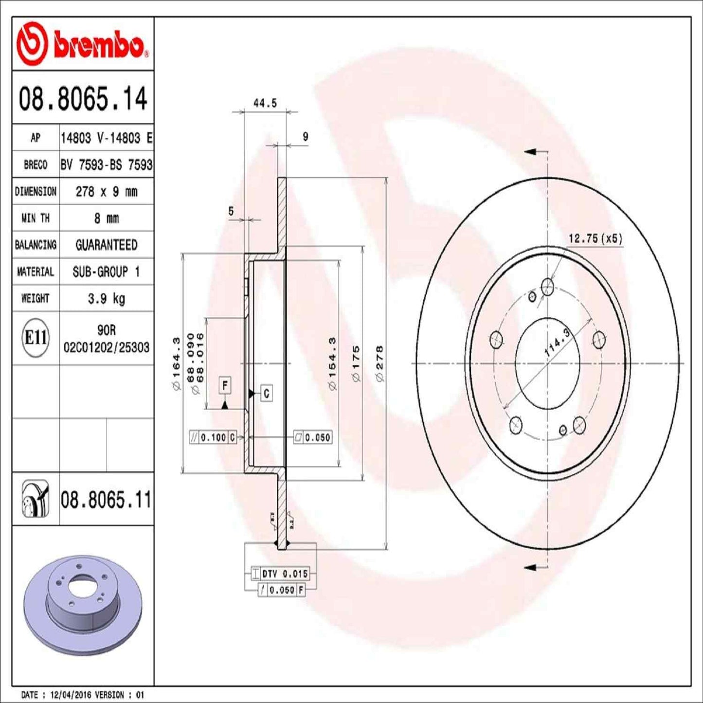 Brembo Disc Brake Rotor 08.8065.11