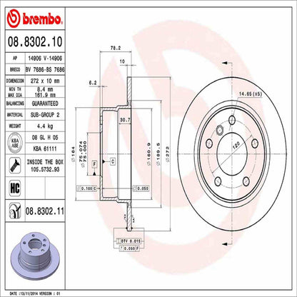Brembo OE Brembo 95-99 BMW 318ti Rear Premium UV Coated OE Equivalent Rotor 08.8302.11
