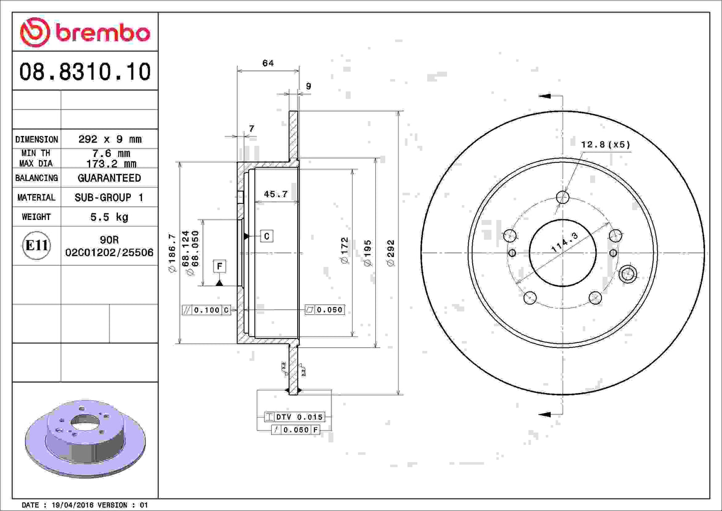 Brembo OE Brembo 90-96 Infiniti Q45 Rear Premium OE Equivalent Rotor 08.8310.10