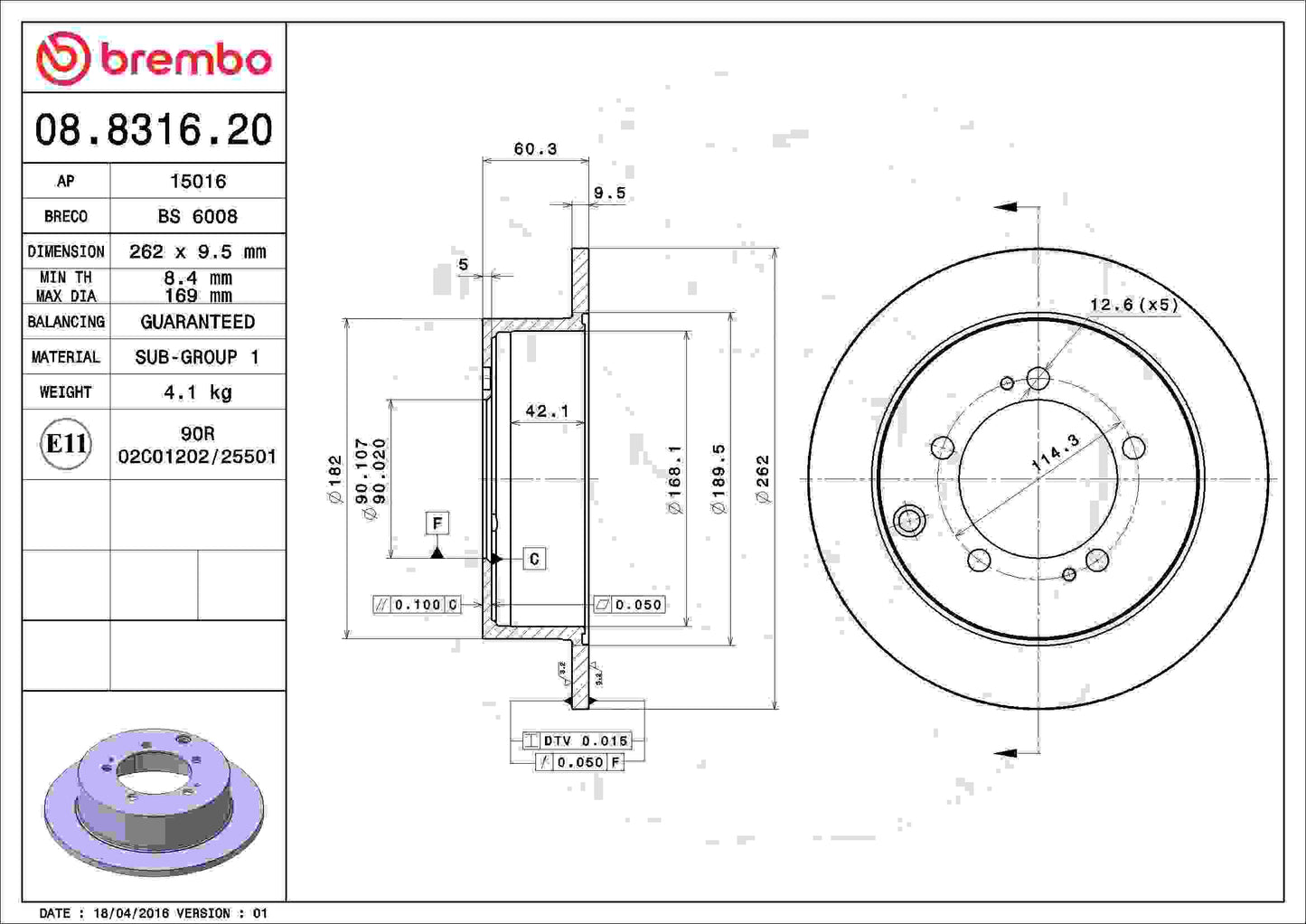 Brembo Disc Brake Rotor 08.8316.20