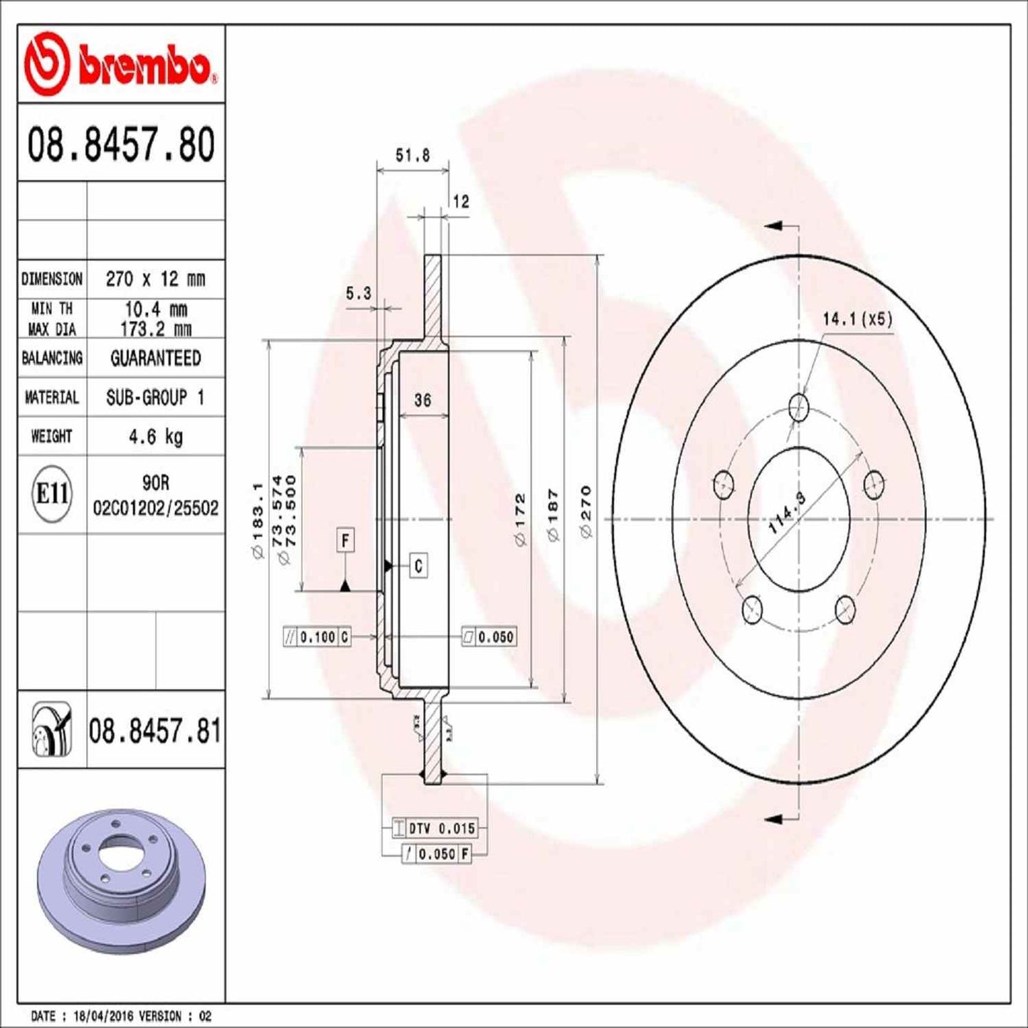 Brembo Disc Brake Rotor 08.8457.81