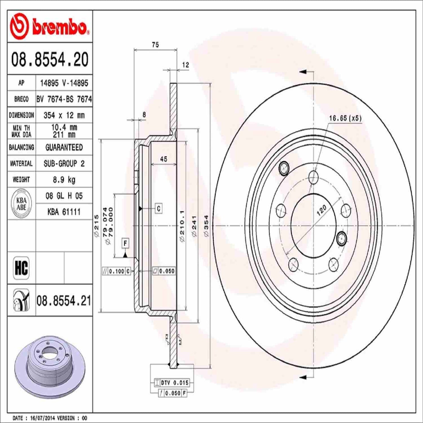 Brembo Disc Brake Rotor 08.8554.21