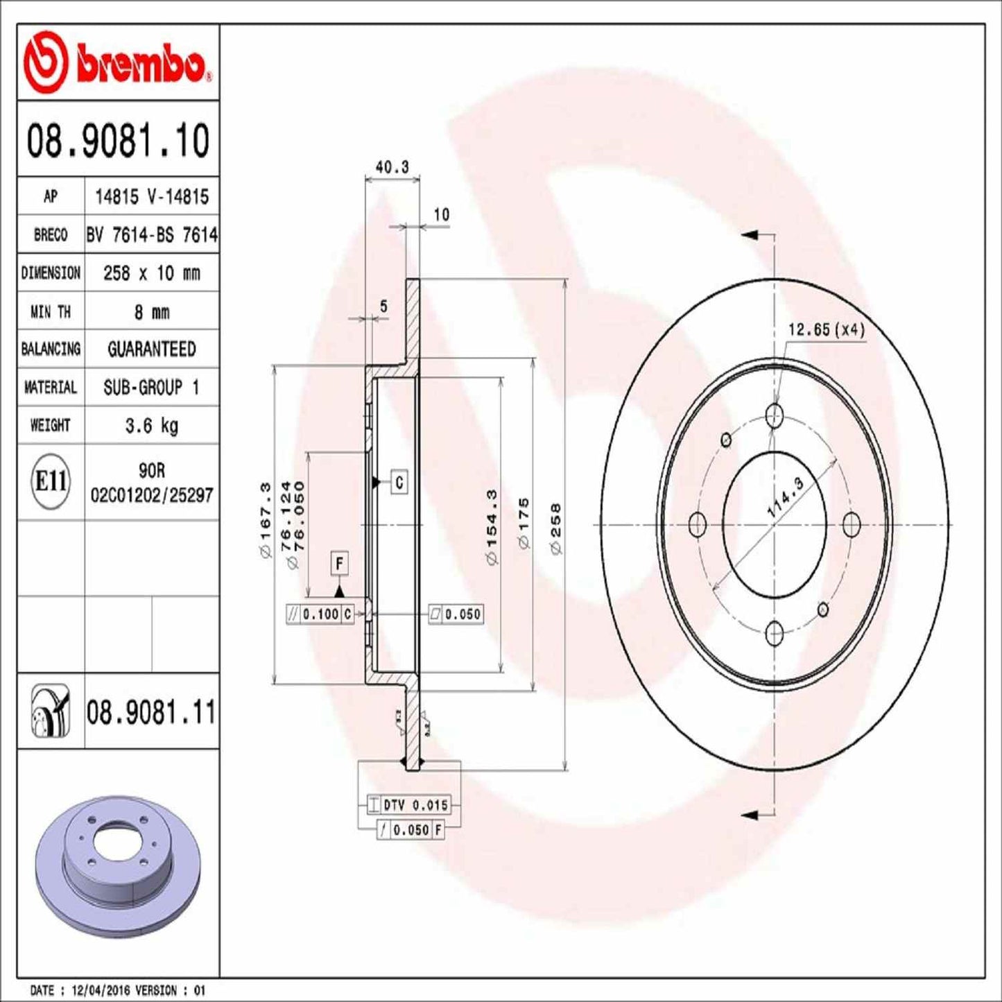 Brembo Disc Brake Rotor 08.9081.11