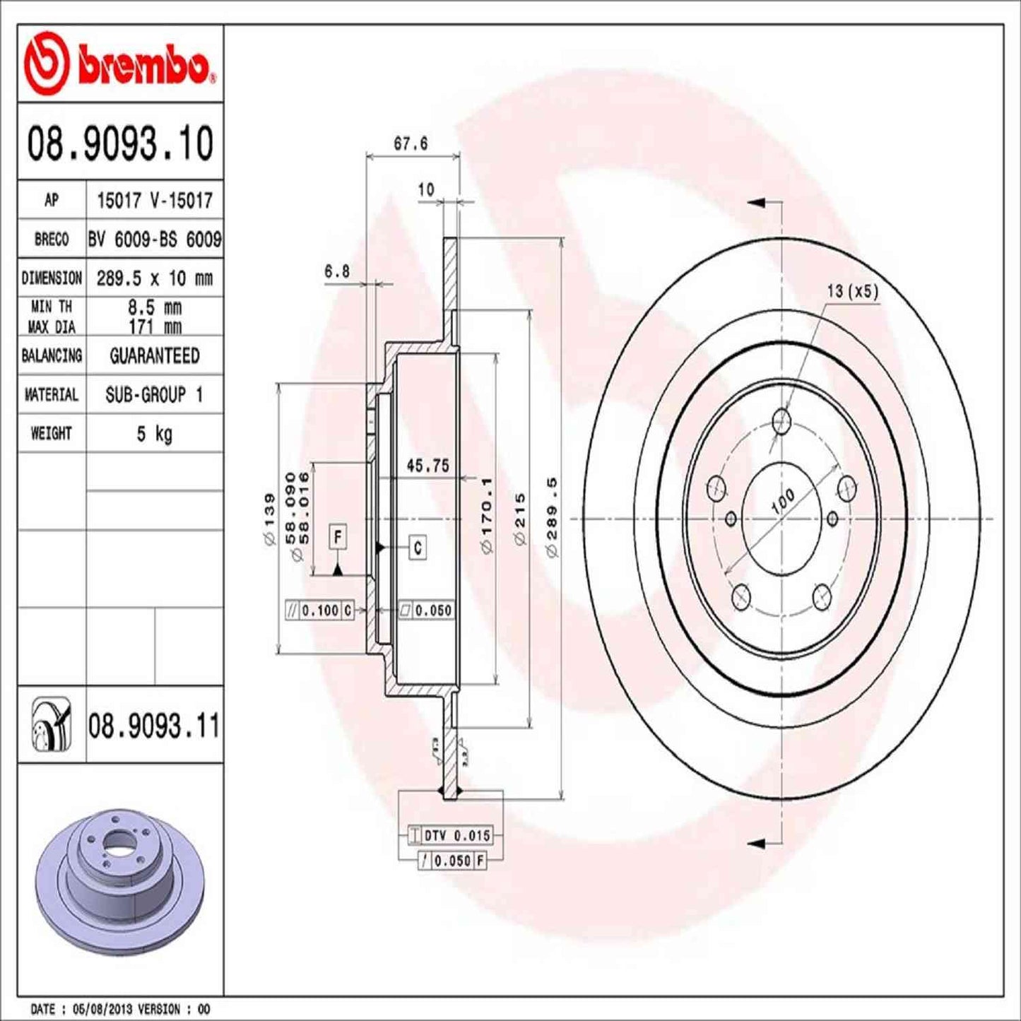 Brembo Disc Brake Rotor 08.9093.11