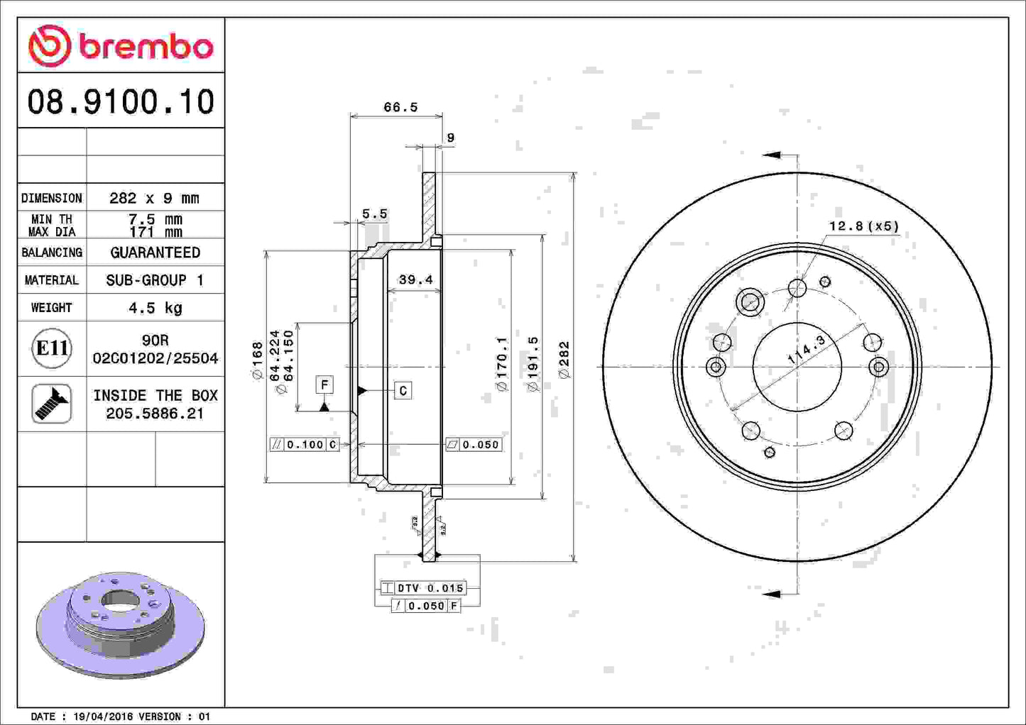 Brembo Disc Brake Rotor 08.9100.10