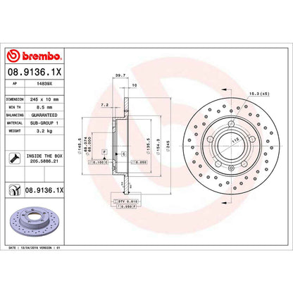 Brembo Disc Brake Rotor 08.9136.1X