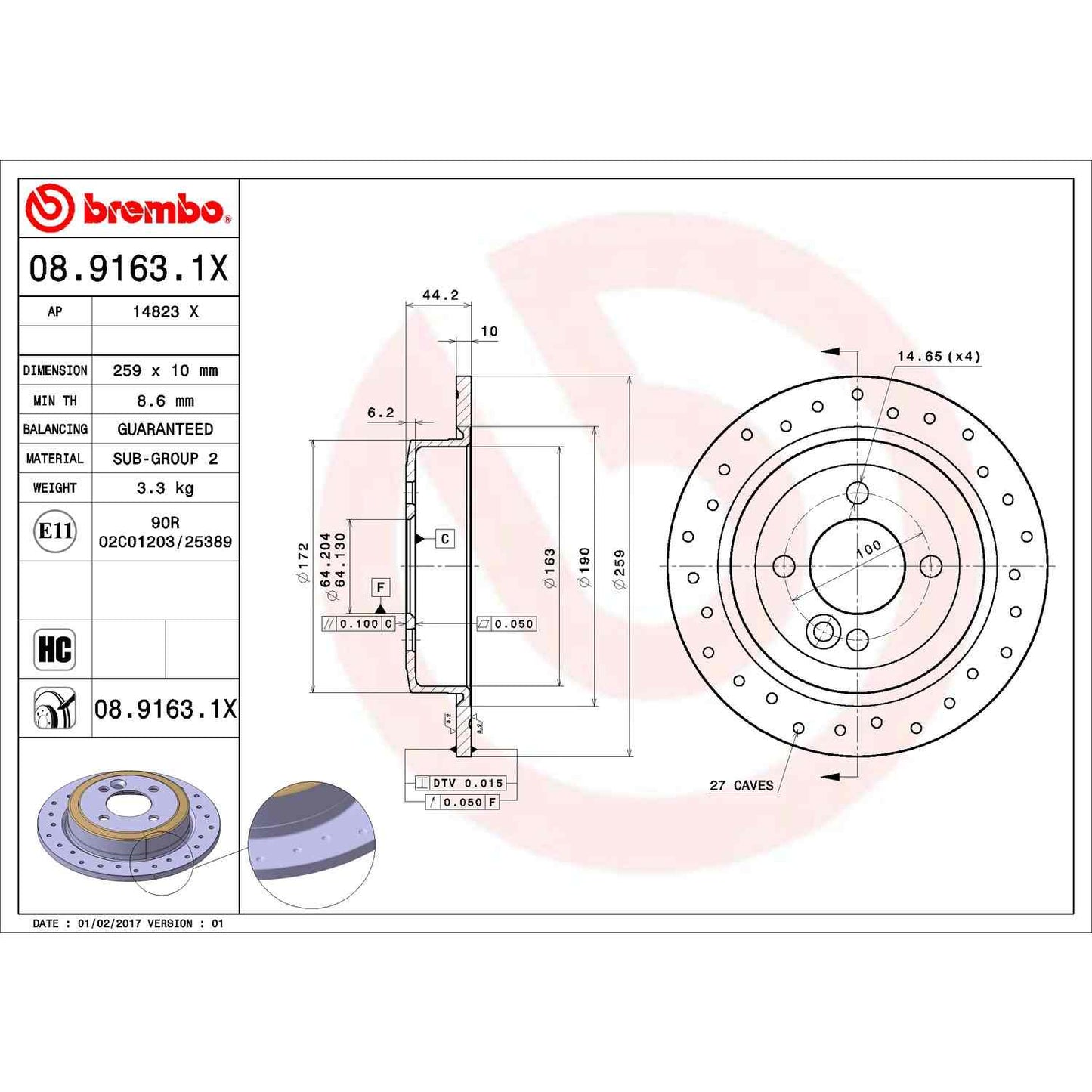 Brembo Disc Brake Rotor 08.9163.1X