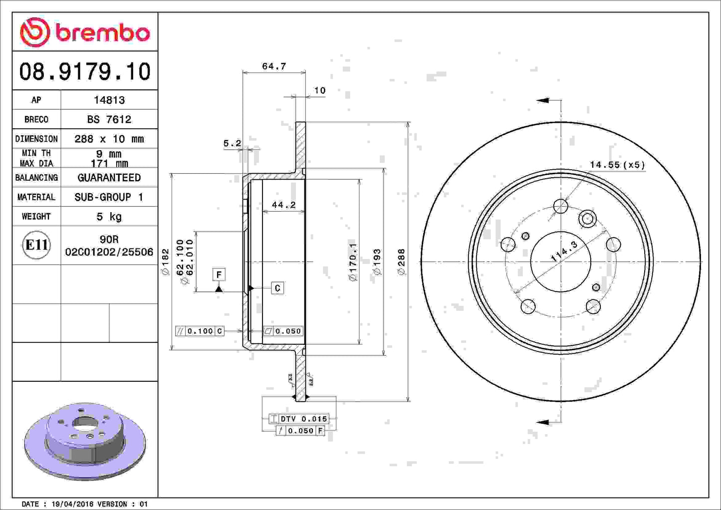 Brembo Disc Brake Rotor 08.9179.10