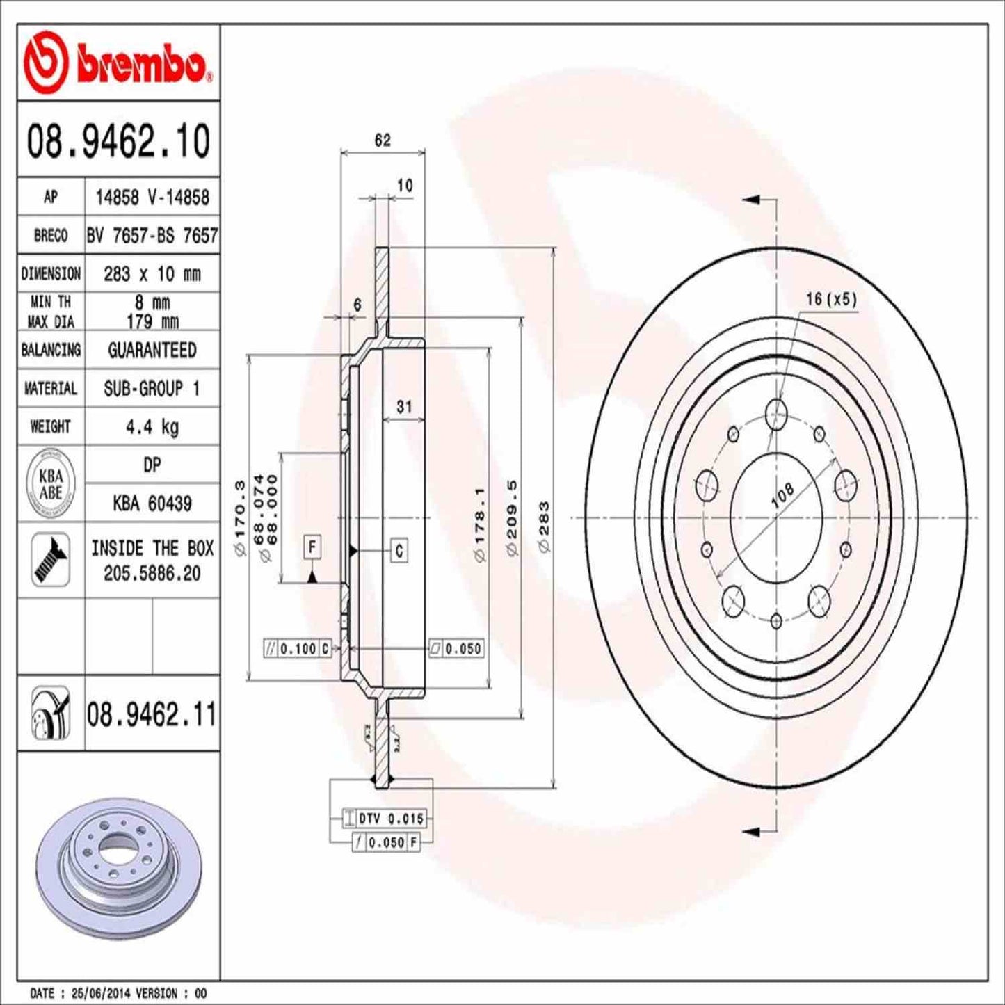 Brembo Disc Brake Rotor 08.9462.11