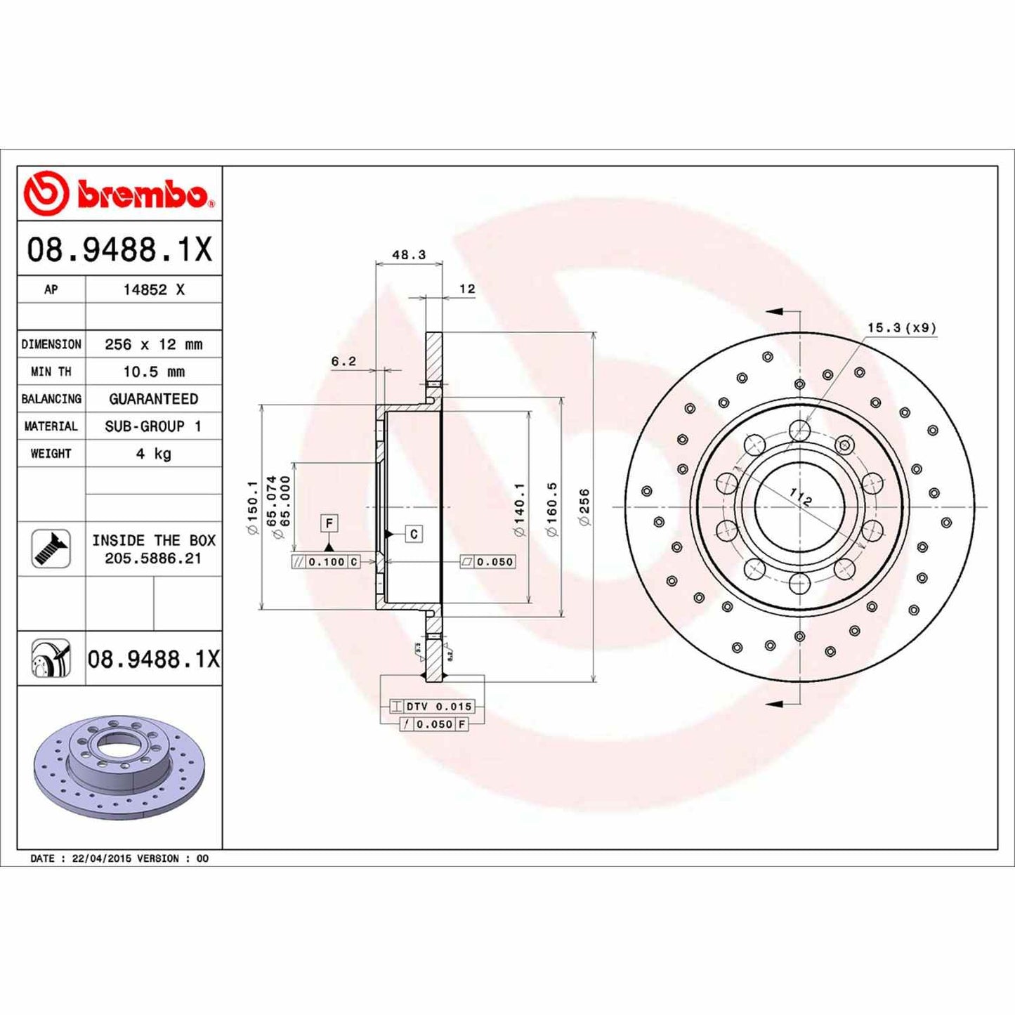 Brembo Disc Brake Rotor 08.9488.1X