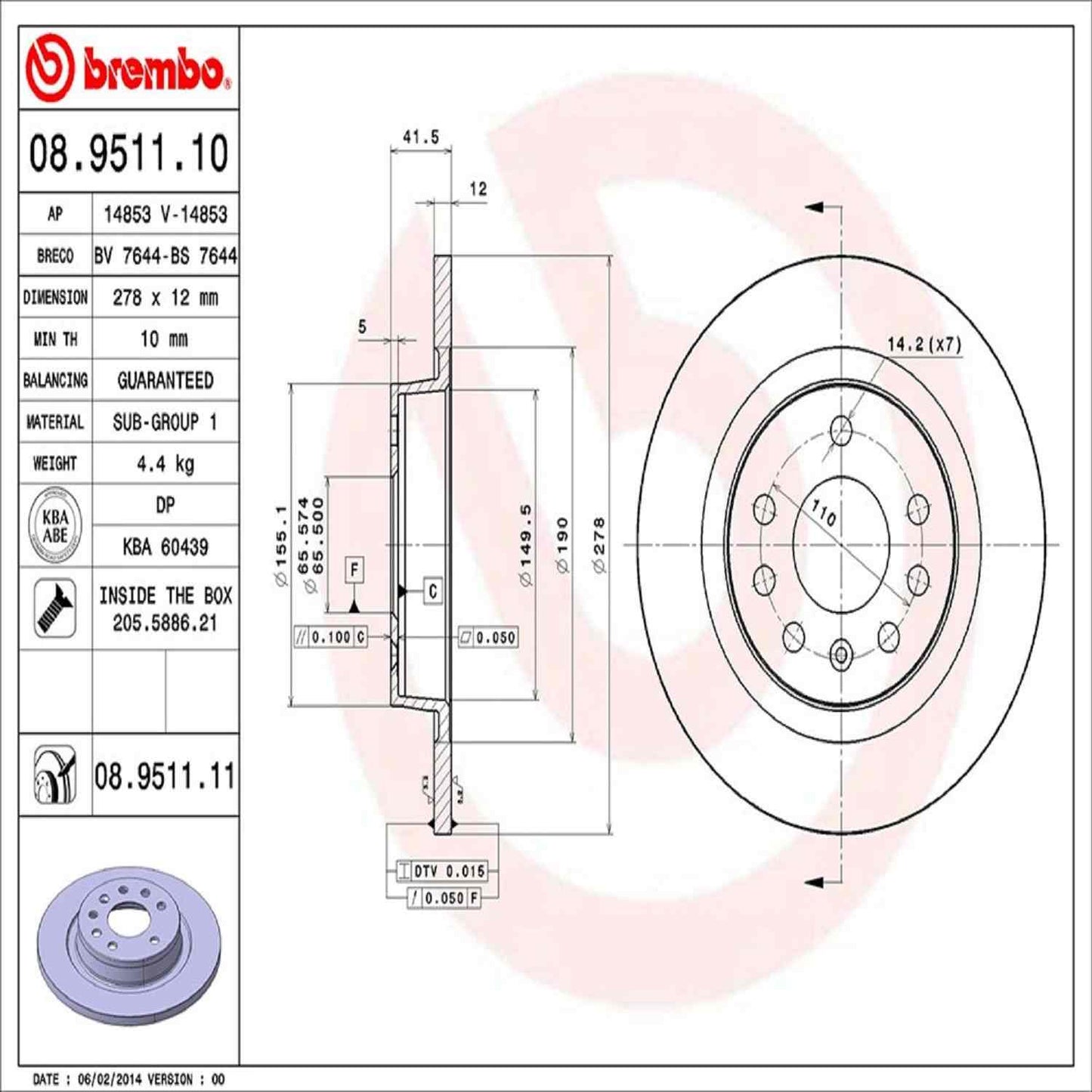 Brembo Disc Brake Rotor 08.9511.11