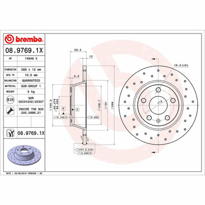Brembo OE Brembo 08-09 Audi TT/09-15 TT Quattro Rear Premium Xtra Cross Drilled UV Coated Rotor 08.9769.1X