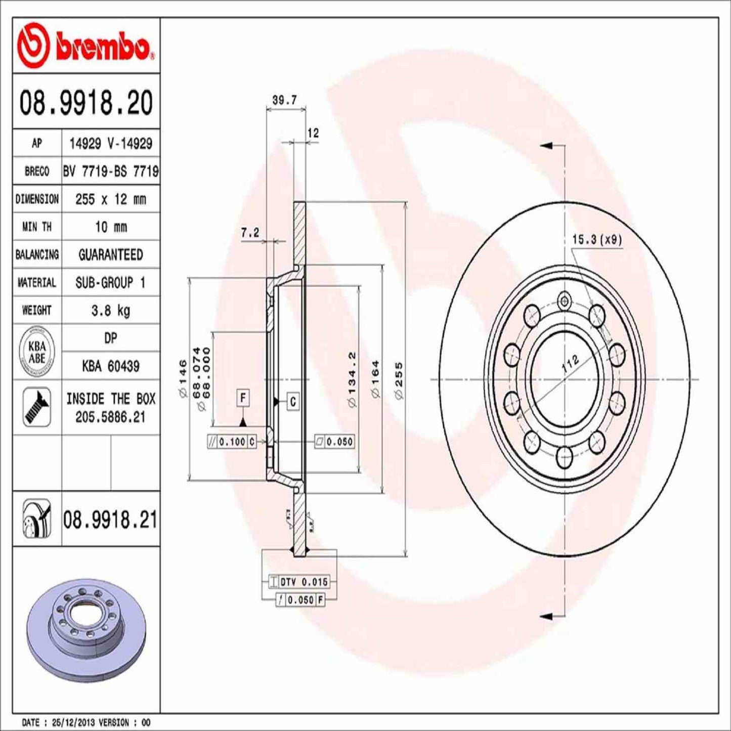 Brembo Disc Brake Rotor 08.9918.21