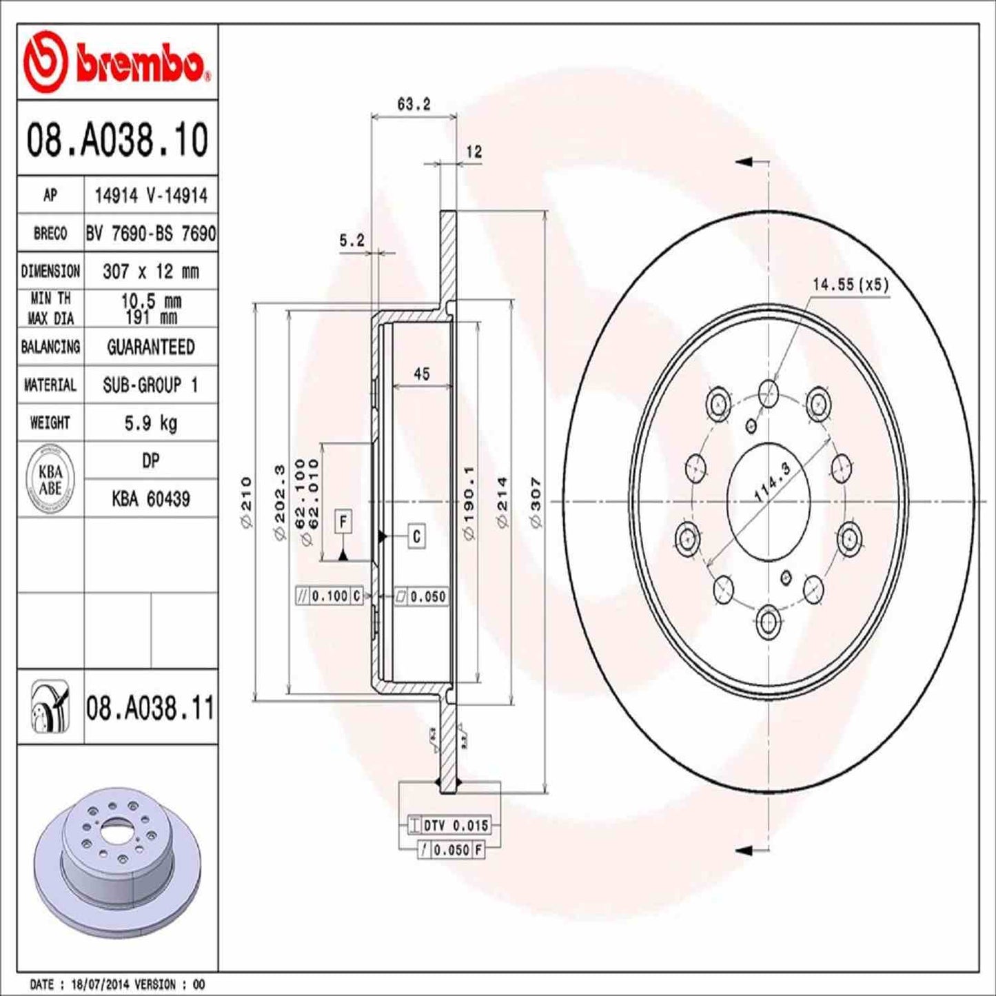 Brembo Disc Brake Rotor 08.A038.11