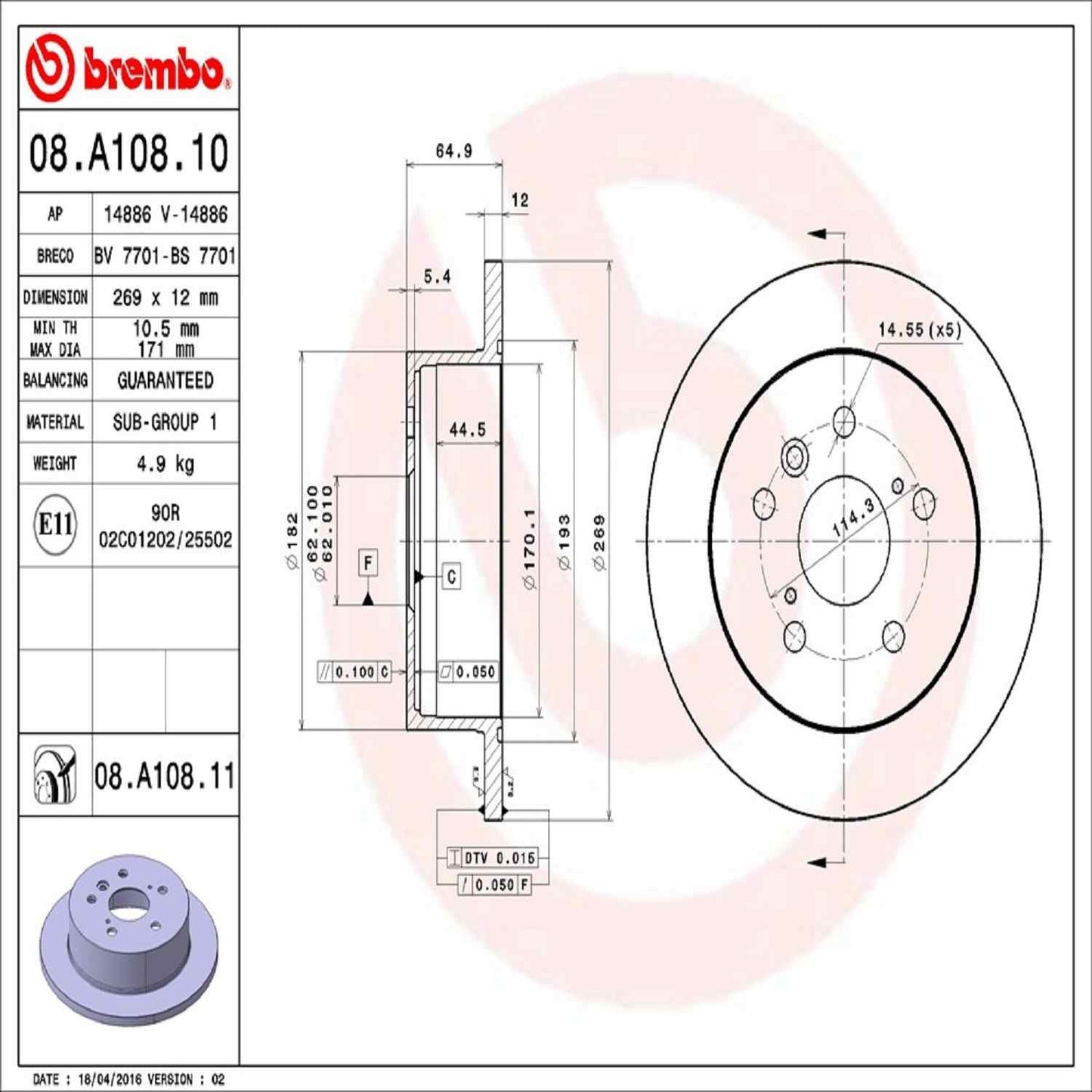 Brembo Disc Brake Rotor 08.A108.11