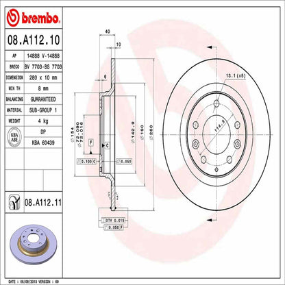 Brembo OE Brembo 06-15 Mazda MX-5 Miata/2003 Protege Rear Premium UV Coated OE Equivalent Rotor 08.A112.11