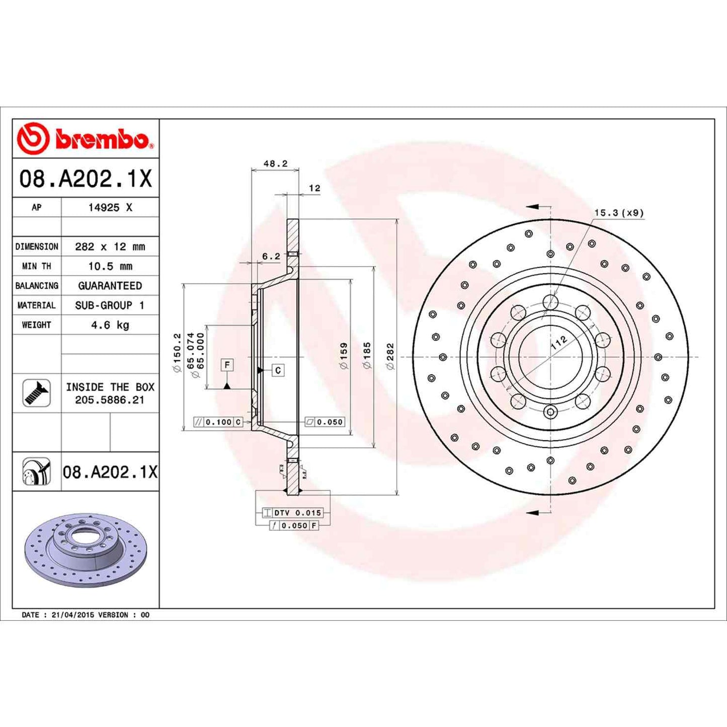 Brembo Disc Brake Rotor 08.A202.1X