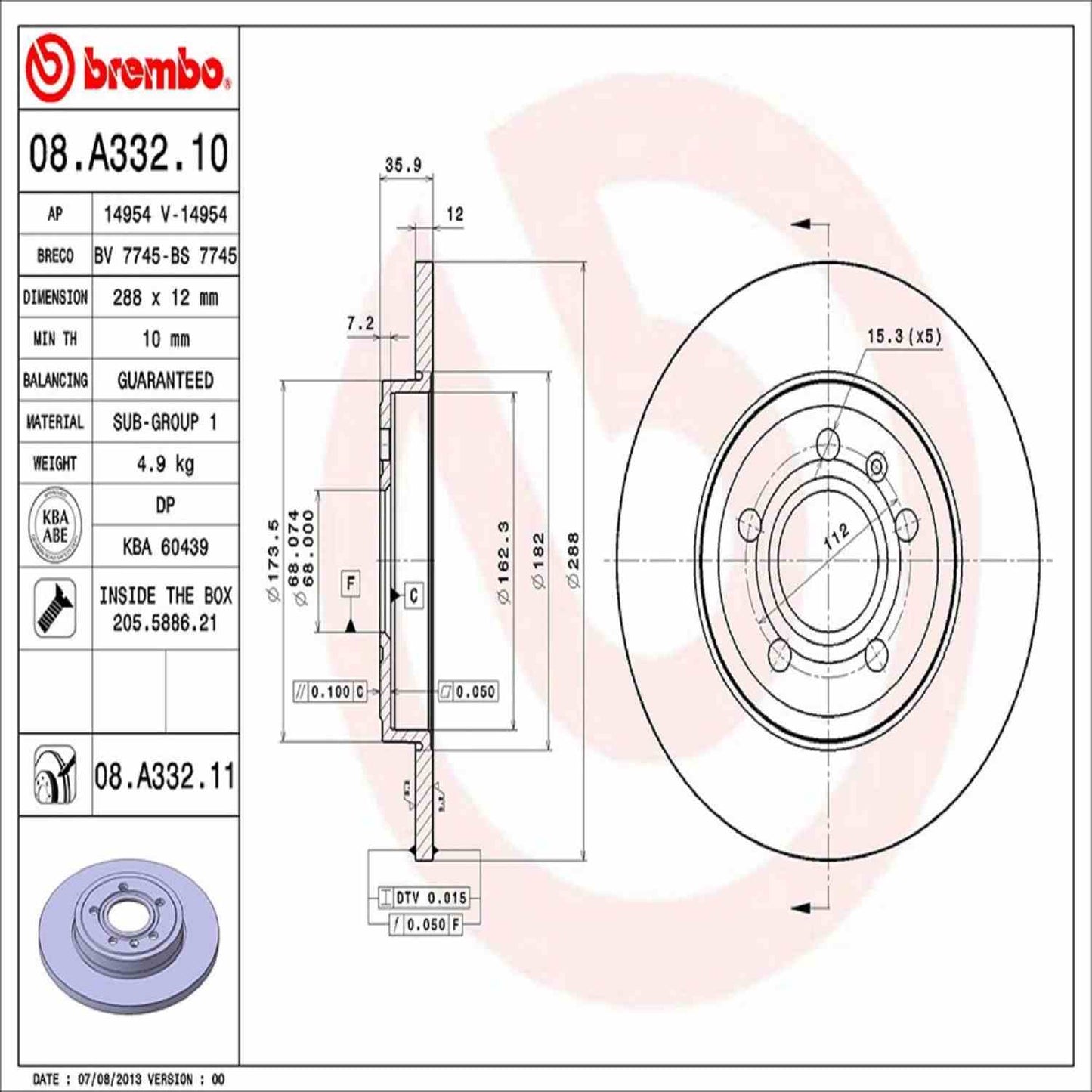 Brembo Disc Brake Rotor 08.A332.11